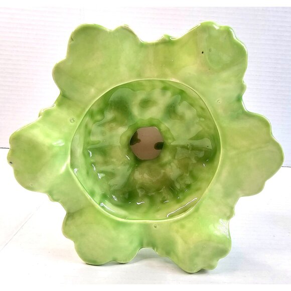 Ornate Vtg Green Ceramic Hand Crafted Pedestal Victorian Candy Jar Farmhouse - Picture 7 of 13